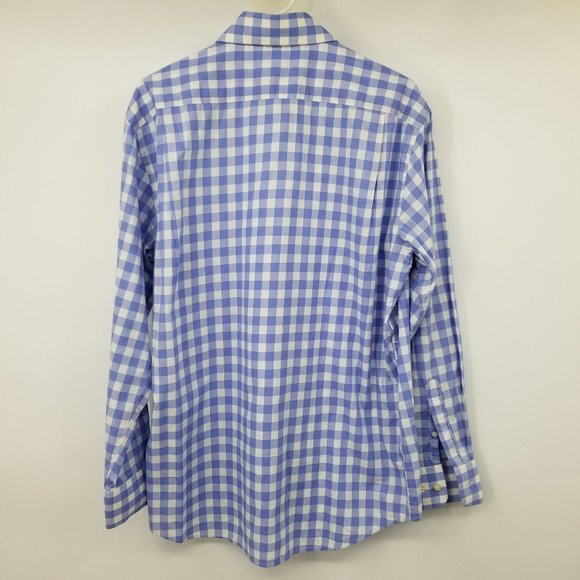 Cafe Coton Exclusive Blue and White Plaid Button Down Dress Shirt 43 / 17 - Picture 2 of 11